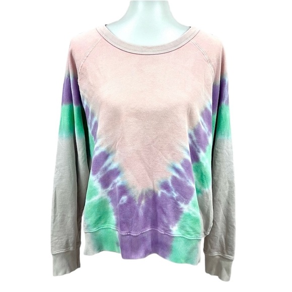 Daydreamer by Free People Flying V Varsity Tie-Dye Pullover Sweatshirt Pink - Picture 2 of 9